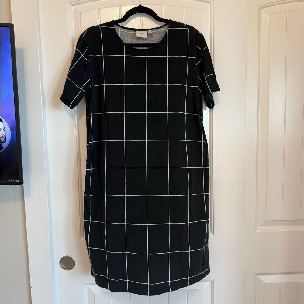 100% Cotton ELK black white grid t-shirt dress with pockets - women's 4